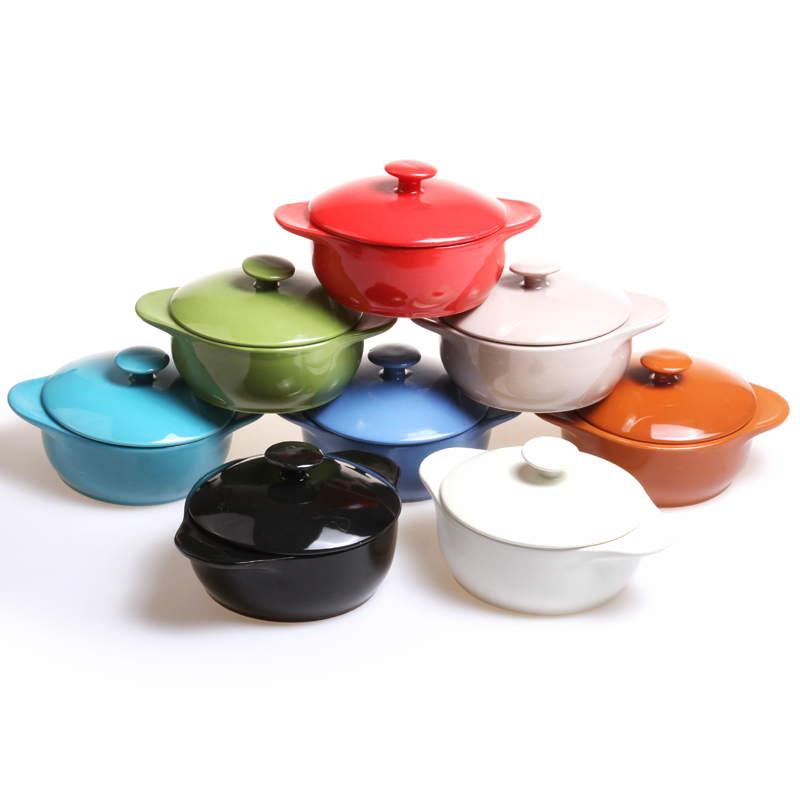 色釉双耳碗陶瓷带盖汤碗烤碗焗饭碗 烤碗图