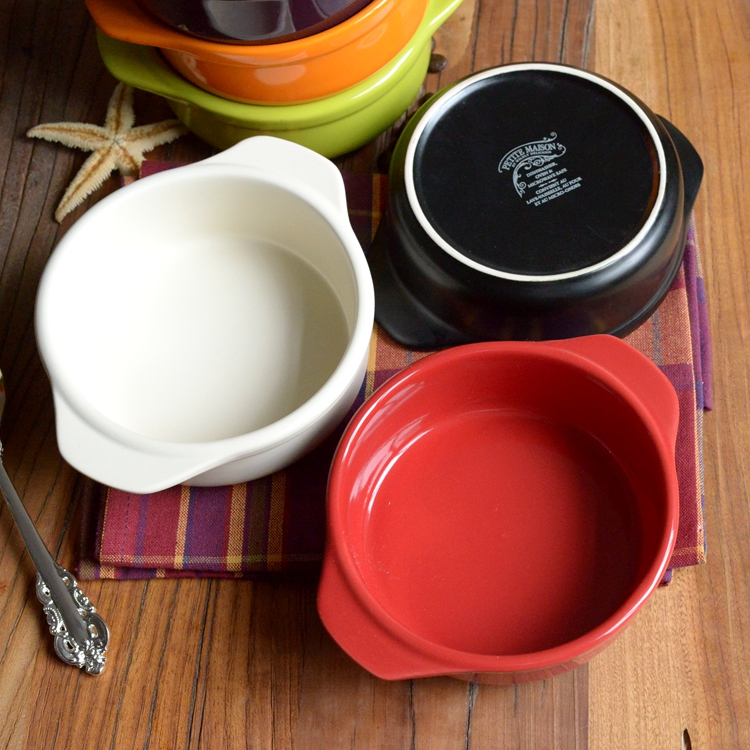 色釉双耳碗陶瓷带盖汤碗烤碗焗饭碗 烤碗细节图