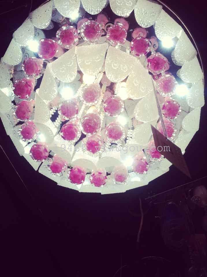 厂家直销LED贴片吸顶灯水晶灯圆形粉色花朵卧室书房灯