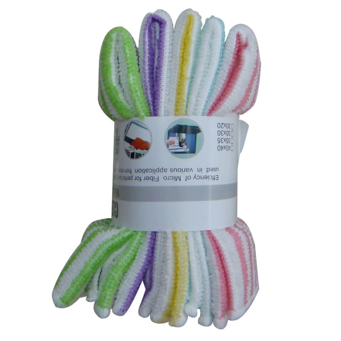 The manufacturer wholesals 5 pieces of microfiber rags with color stripes and a size of 30*30 details Picture