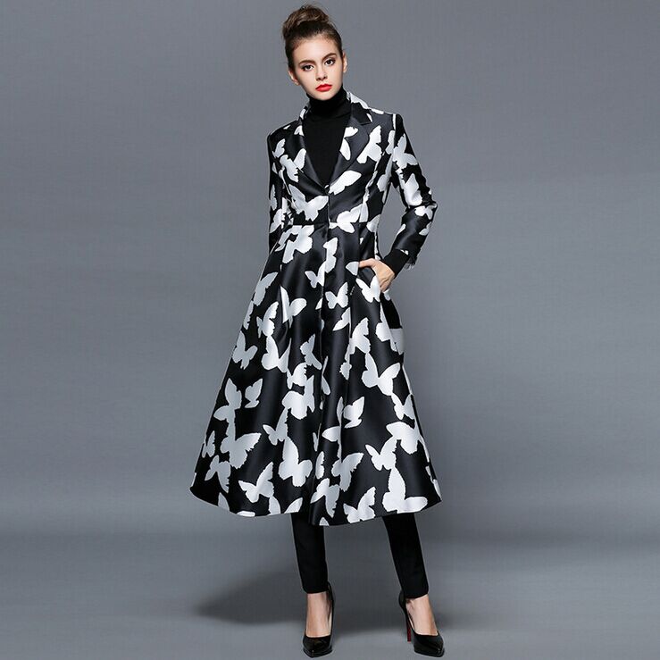 2015秋冬新款女装外套原创长袖黑白风衣产品图