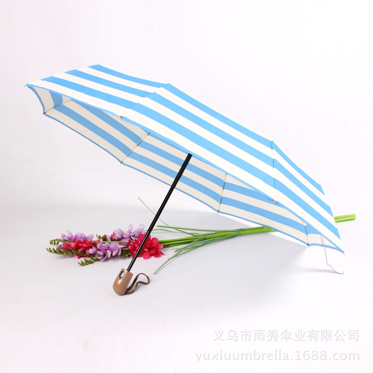 Korean version striped three-fold umbrella creative fully automatic umbrella, wholesale and customization of export umbrellas details Picture