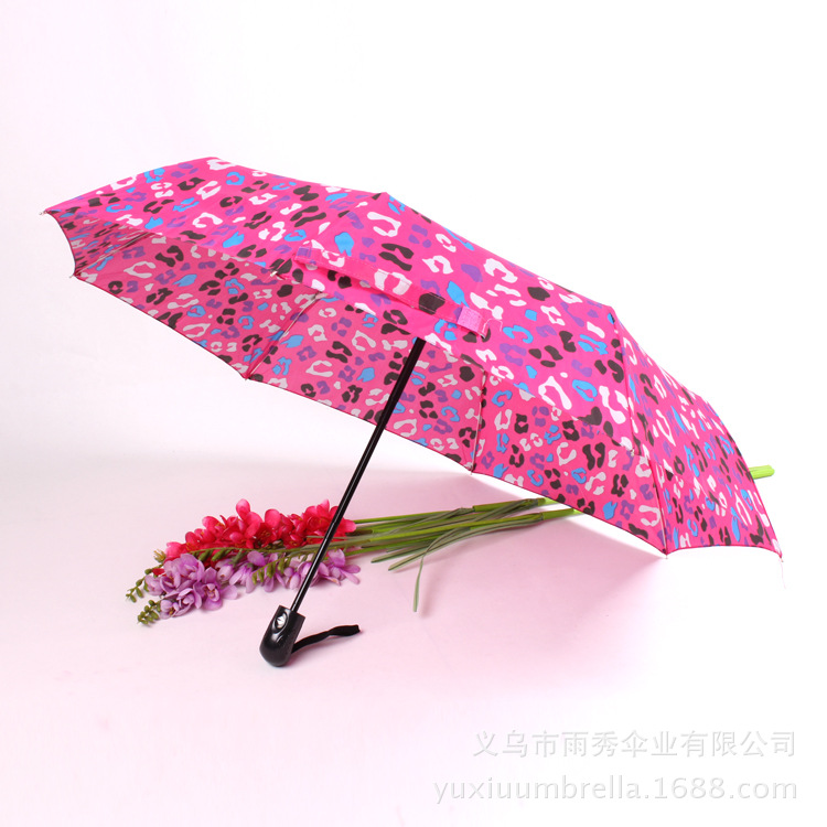 Wholesale and customization of Korean-style premium three-fold umbrellas with fully automatic leopard print and logo printing details Picture