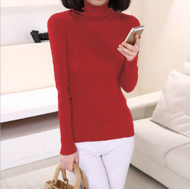 Short, thickened high-neck faux cashmere sweater, woolen sweater, lapel wool knitted sweater, pullover and base layer details Picture
