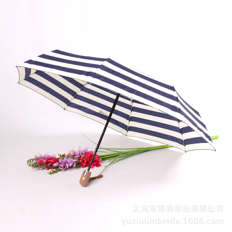 Korean version striped three-fold umbrella creative fully automatic umbrella, wholesale and customization of export umbrellas Specification image