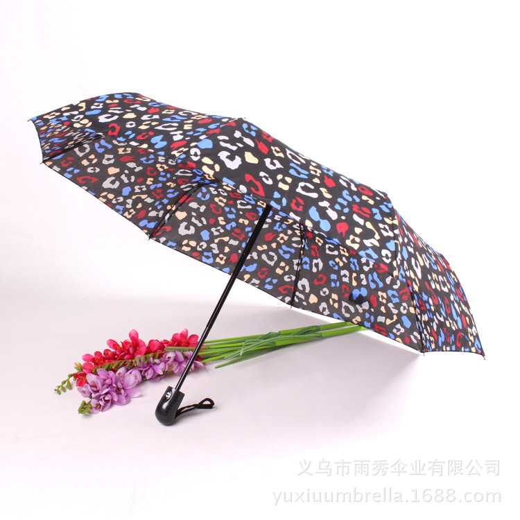 Wholesale and customization of Korean-style premium three-fold umbrellas with fully automatic leopard print and logo printing Specification image