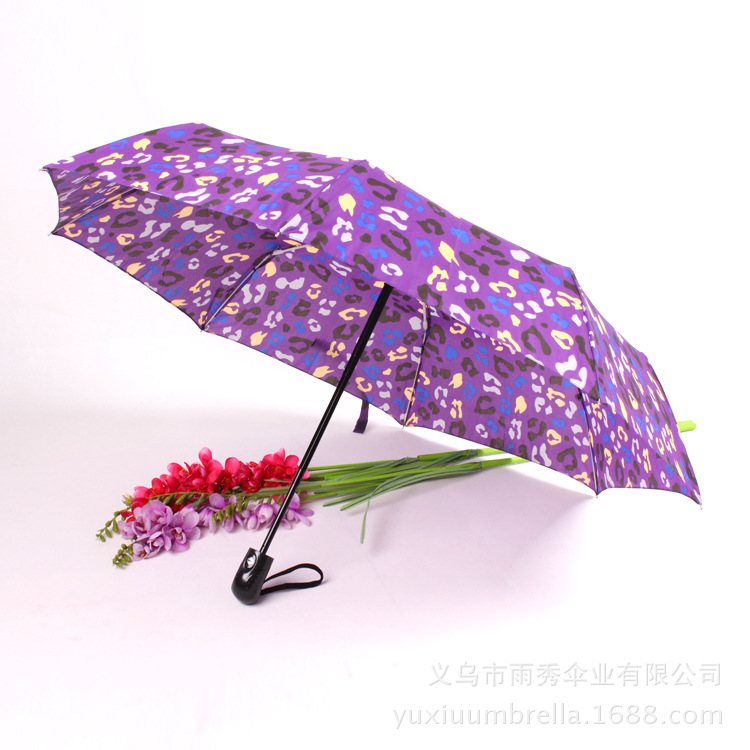 Wholesale and customization of Korean-style premium three-fold umbrellas with fully automatic leopard print and logo printing