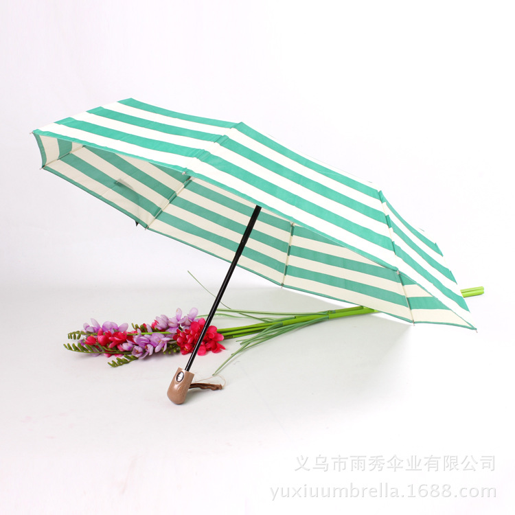 Korean version striped three-fold umbrella creative fully automatic umbrella, wholesale and customization of export umbrellas