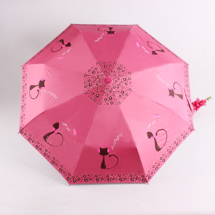 Alta calidad versión coreana gato lindo plata pegamento sunguard paraguas totalmente automático paraguas para las mujeres parasol personalizado al por mayor details Picture