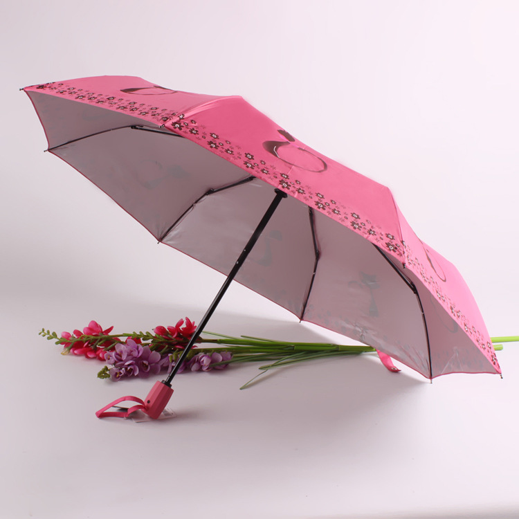 Custom-made and wholesale high-quality Korean-style cute cat silver plastic sun umbrellas, fully automatic umbrellas, and ladies' sunshades