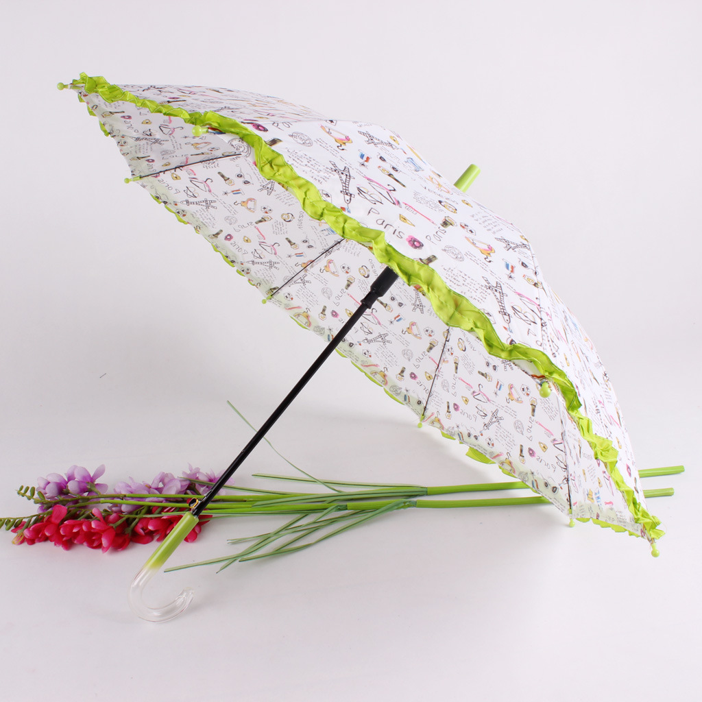 Cute children's sun protection, rain and sun dual-purpose straight-handled umbrella, creative printed cartoon graffiti skirted umbrella details Picture