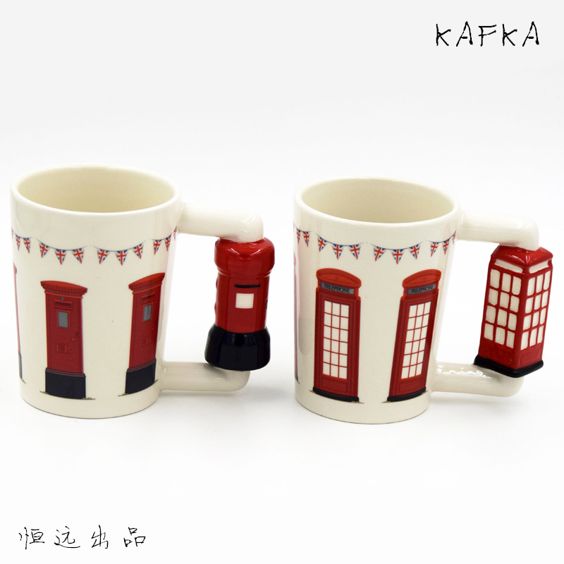 English telephone box ceramic mug Post box mug Hand-painted ceramic mug water mug