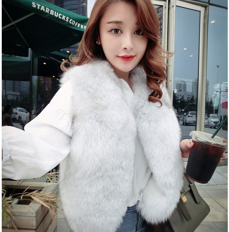 2016 New Haining Fur Vest Foreign Trade Short Imitation Fur Fox Hair Lady Fur Vest Vest Specification drawing