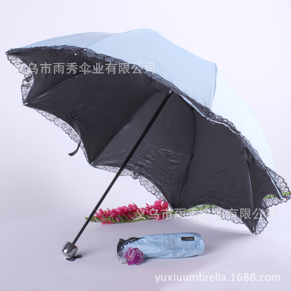 粉色蕾丝边遮阳伞女款防晒大号伞面透气详情3