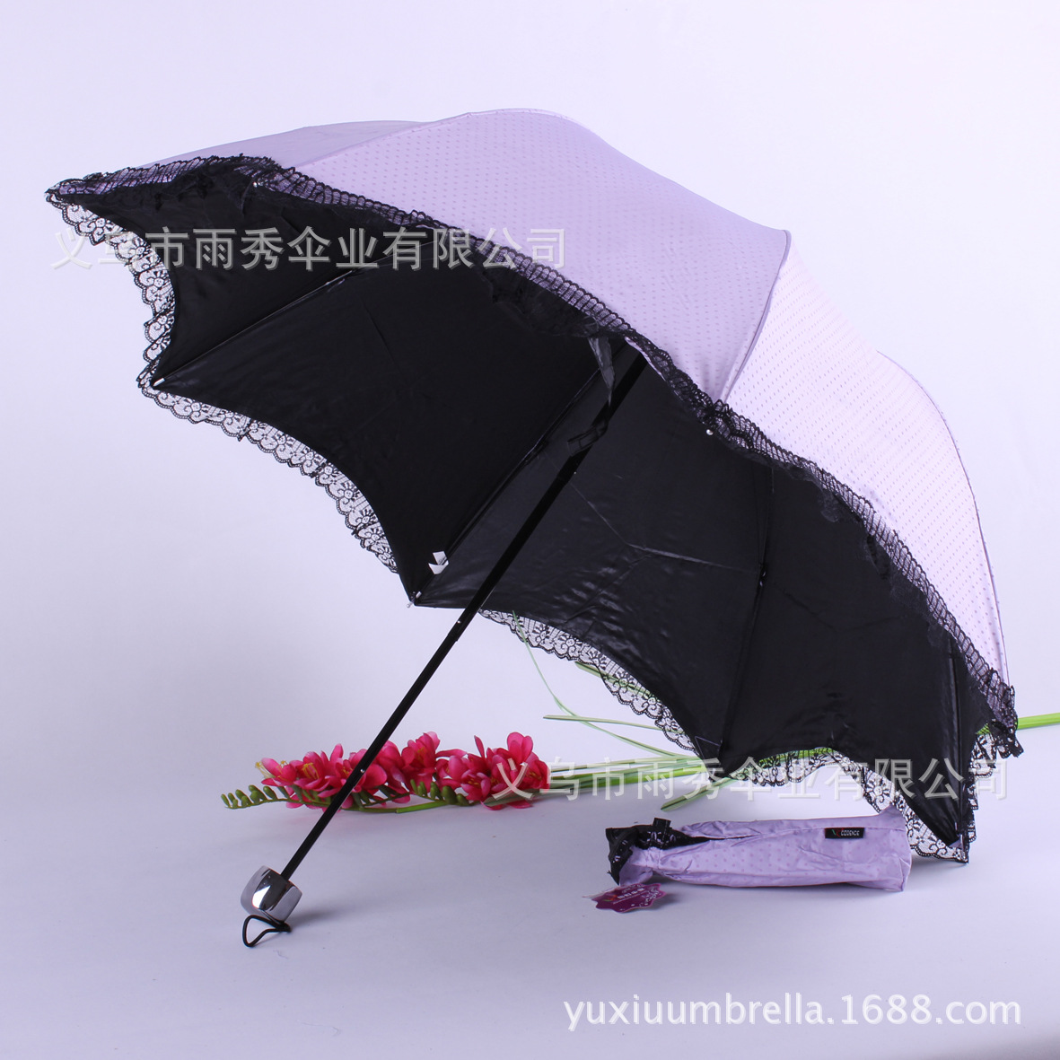 粉色蕾丝边遮阳伞女款防晒大号伞面透气详情2