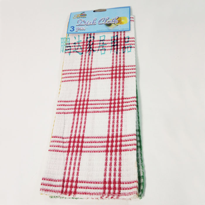 Direct sales of hanging card checkered mixed color polyester-cotton tapered cloth 3 pieces, each card pure cotton checkered tea towel Specification image