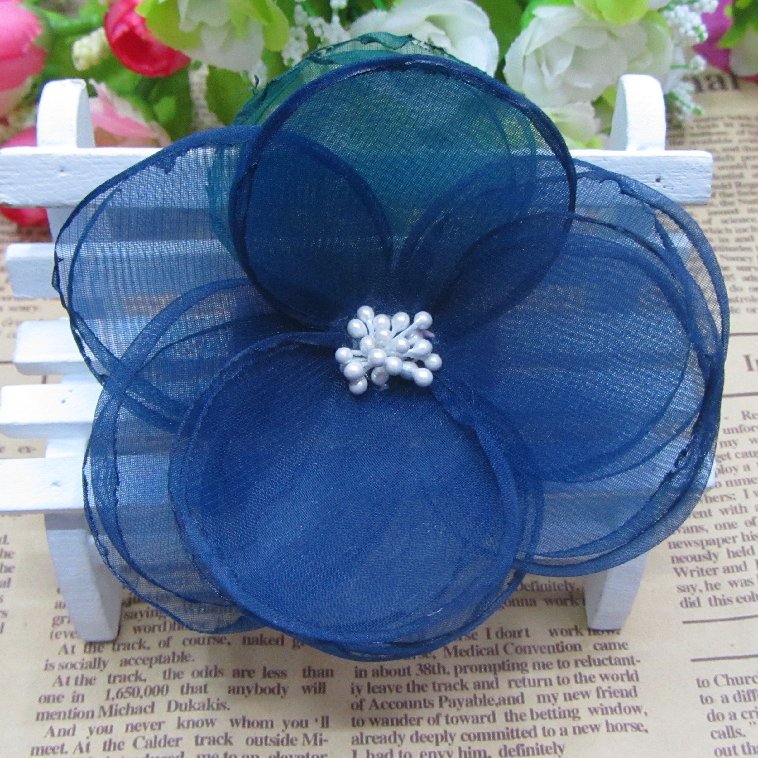 厂家直销发饰韩国饰品唯美仿真花朵发夹韩版韩式边夹头饰细节图