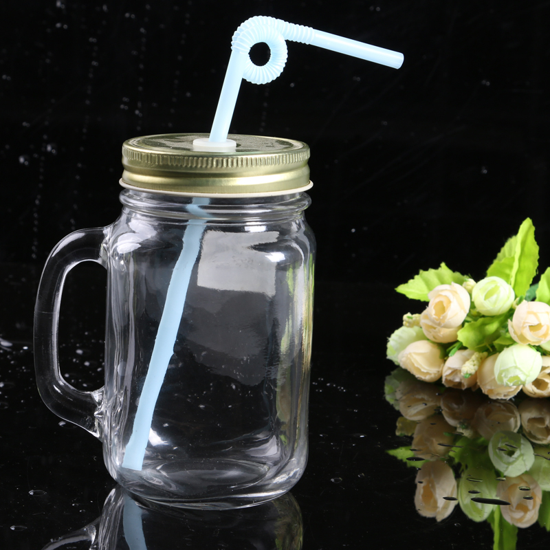 Glass with cover glass water glass Clear drink glass with straw glass sealed glass bottle BS-2