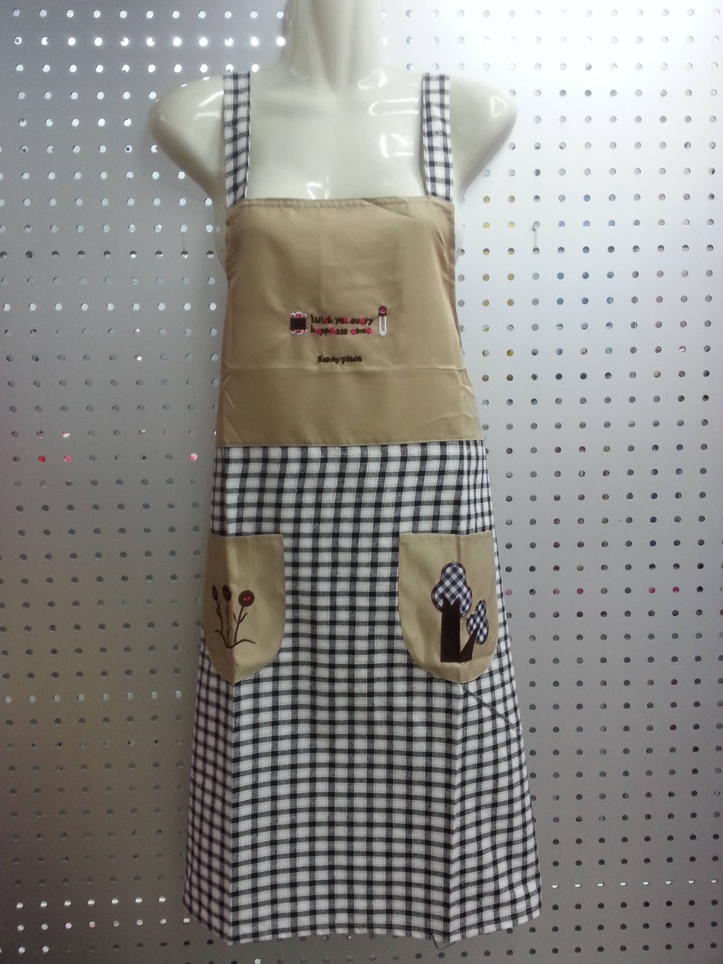 2015 Cotton Plaid Apron Embroidered Apron Strap Apron Korean Version Apron Anti-Fouling Apron details Picture