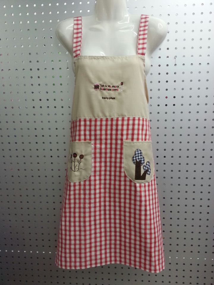 2015 Cotton Plaid Apron Embroidered Apron Strap Apron Korean Version Apron Anti-Fouling Apron
