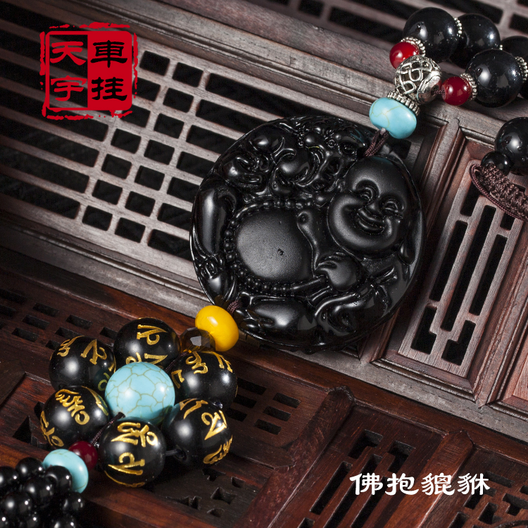 Obsidian gourd car pendant, high-end natural rearview mirror pendant, smooth sailing and safety Specification image