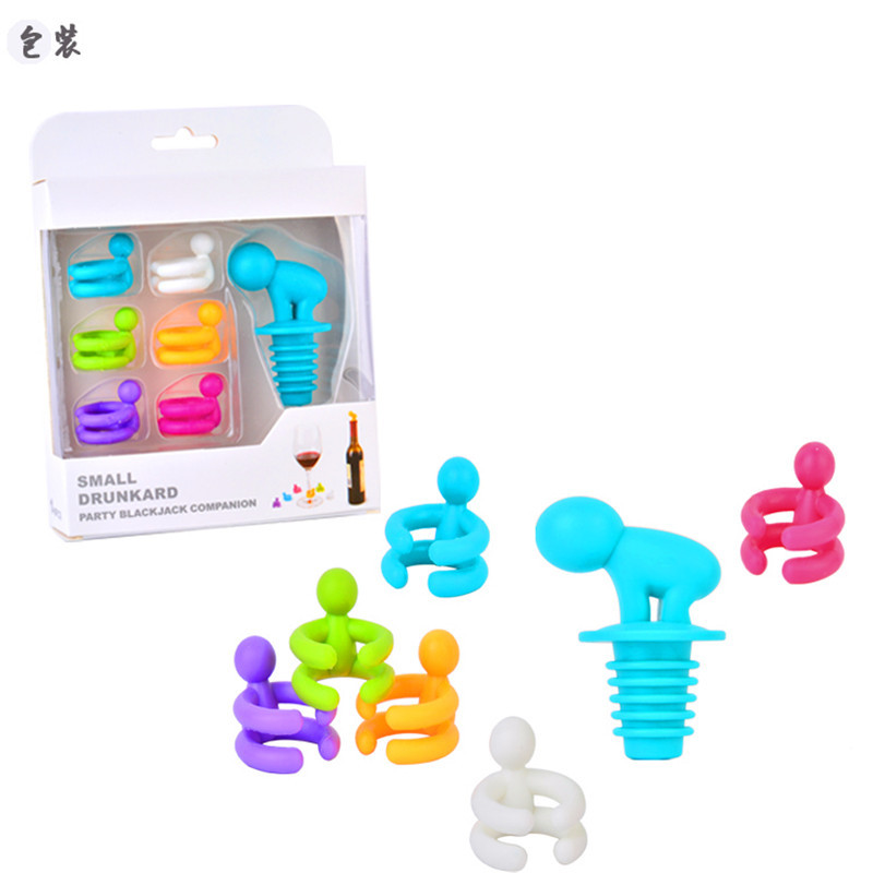 Little drunk bottle stopper silicone wine stopper wine stopper set wine glass identifier