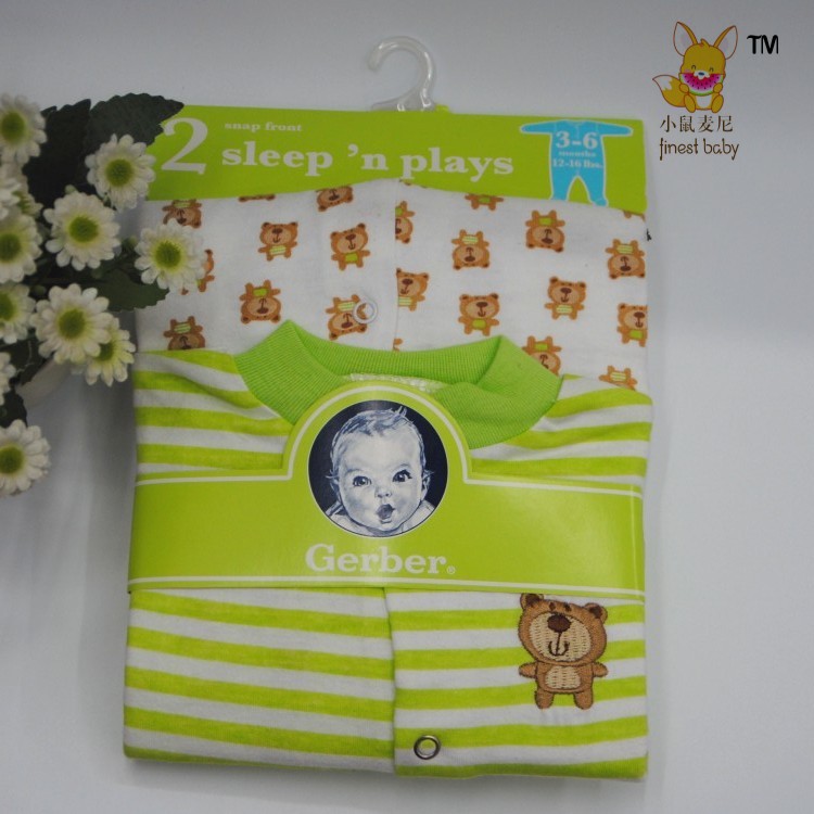 Gerber春秋男女宝宝新生婴儿连体衣长袖爬服包脚
