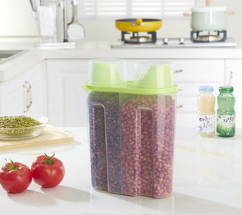 创意有盖双口分隔密封罐 厨房食品收纳罐 时尚便捷杂粮产品图
