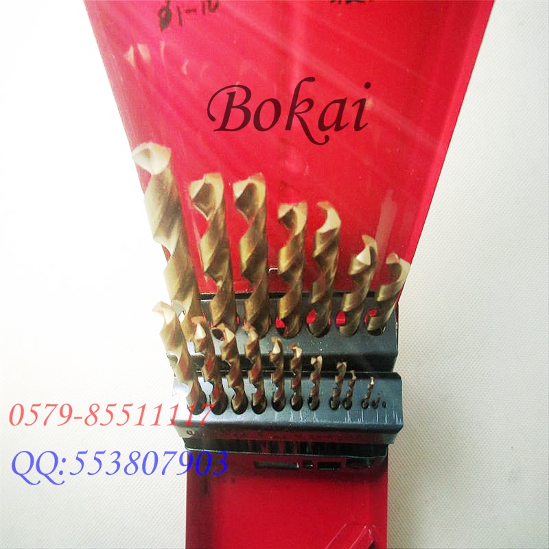 19件直柄麻花钻头铁盒套1-10MMHSS镀钛高速钢钻咀组套