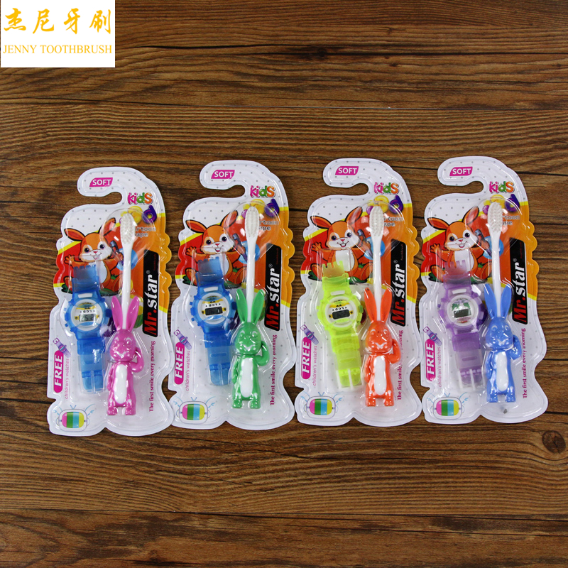 Children's toothbrush cartoon rabbit handle send watch cleaning protection teeth S-04E thumbnail