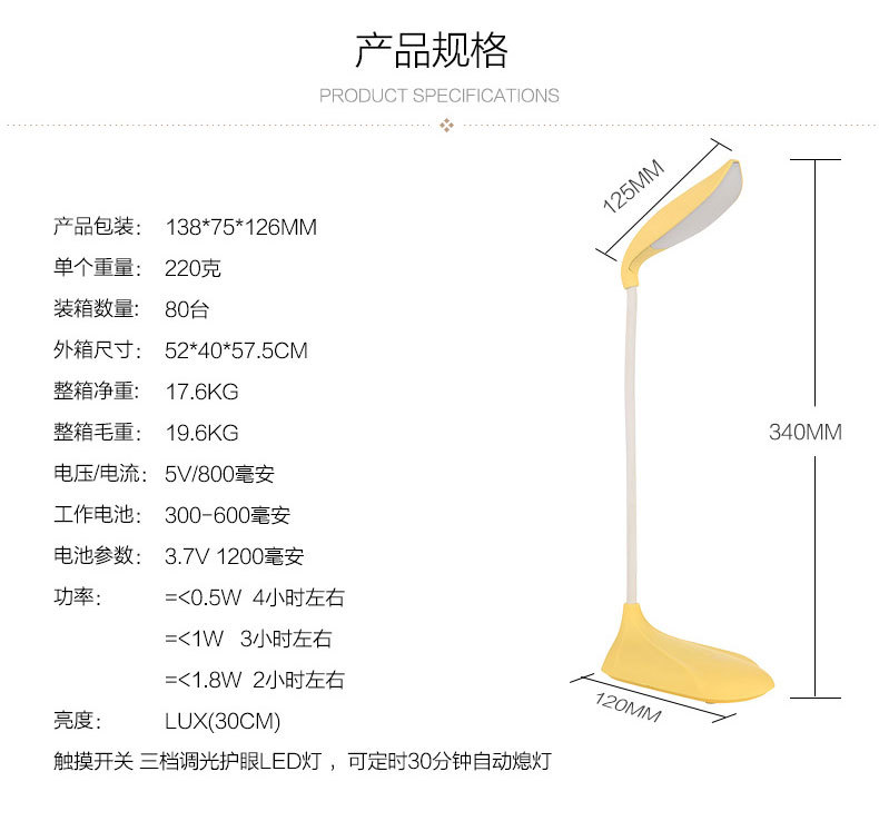 USB护眼充电台灯 香蕉小夜灯 触摸台灯细节图