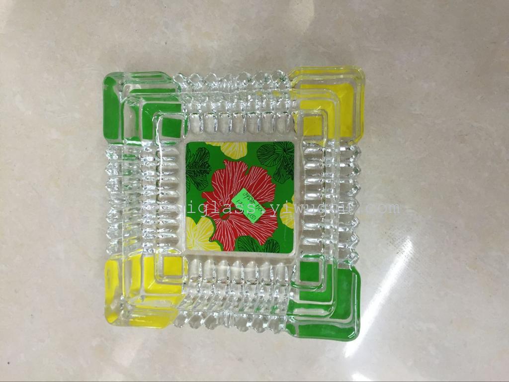 玻璃圆烟缸彩色烤花 G1017-2细节图