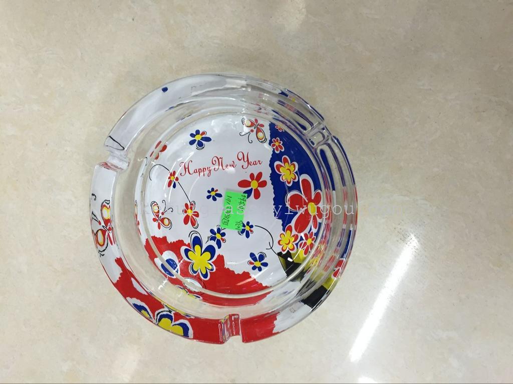 玻璃圆烟缸彩色烤花 G1017-2