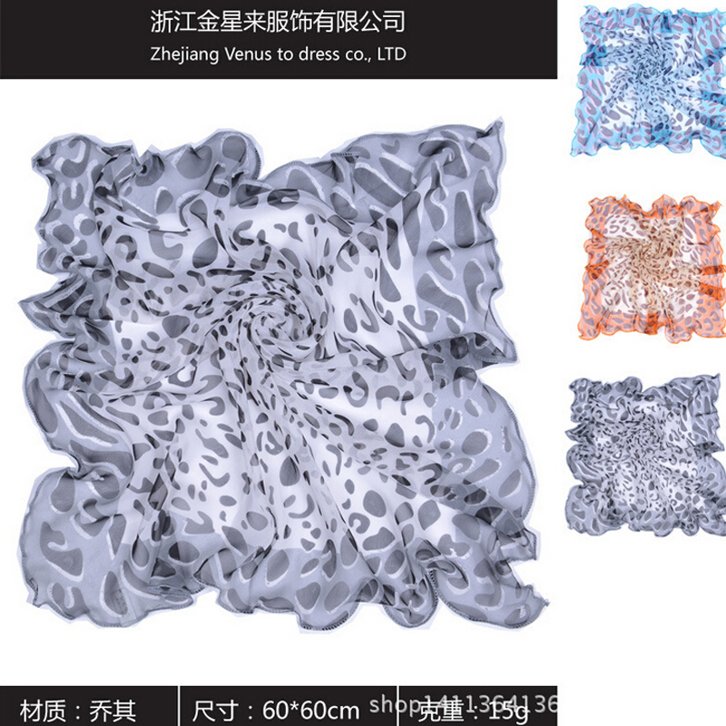 豹纹雪纺木耳边小方巾领带乔其围巾女方巾发带