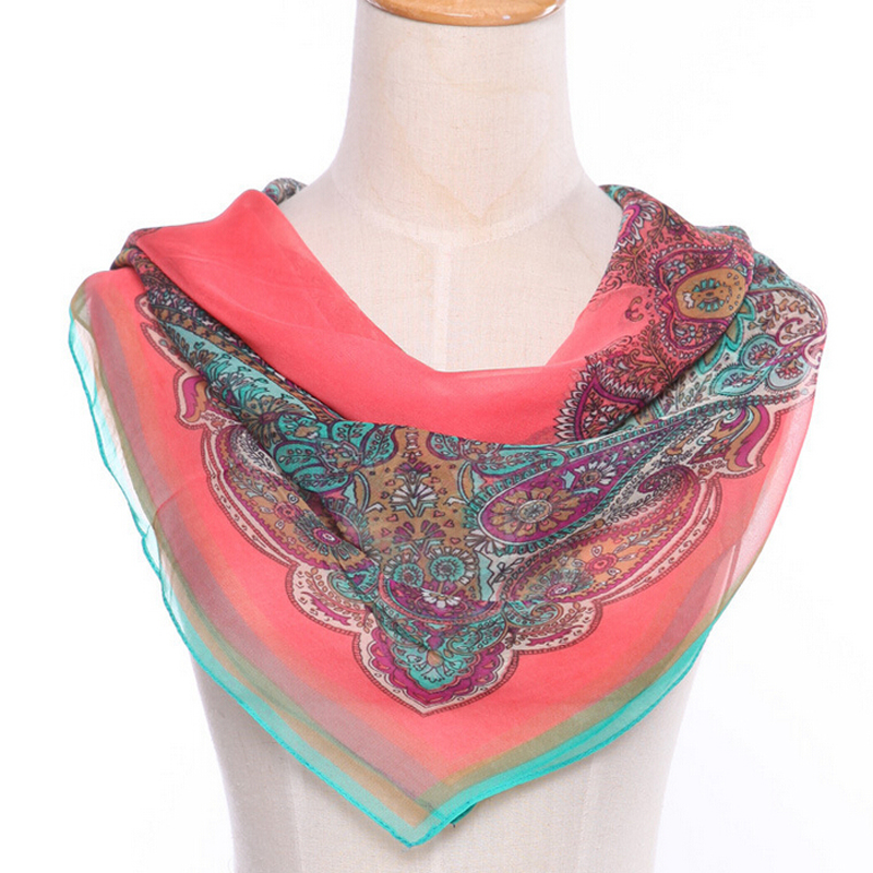 Spring Summer Georgette Lady Small Silk Scarf Printed Square Scarf Chiffon Headscarf Scarf Scarf