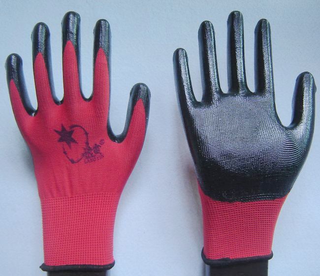 Lang Yin N158 thirteen needle red yarn black gum nylon nitrile gloves made of pure rubber solid wear - resistant thumbnail