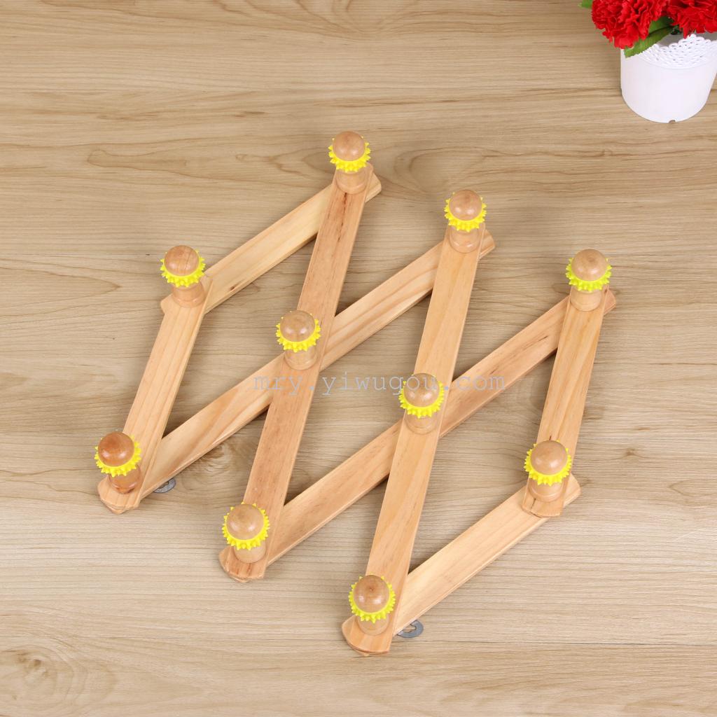 伸拉衣架 木质带皮拉衣架伸缩折叠衣挂 带皮拉架