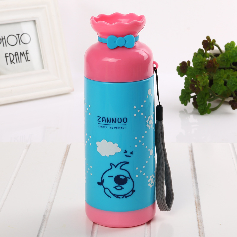 蝴蝶结双层塑料保温杯可爱卡通创意水杯密封便携详情图4