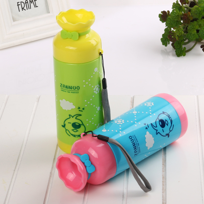 蝴蝶结双层塑料保温杯可爱卡通创意水杯密封便携详情图2