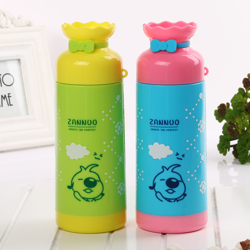蝴蝶结双层塑料保温杯可爱卡通创意水杯密封便携