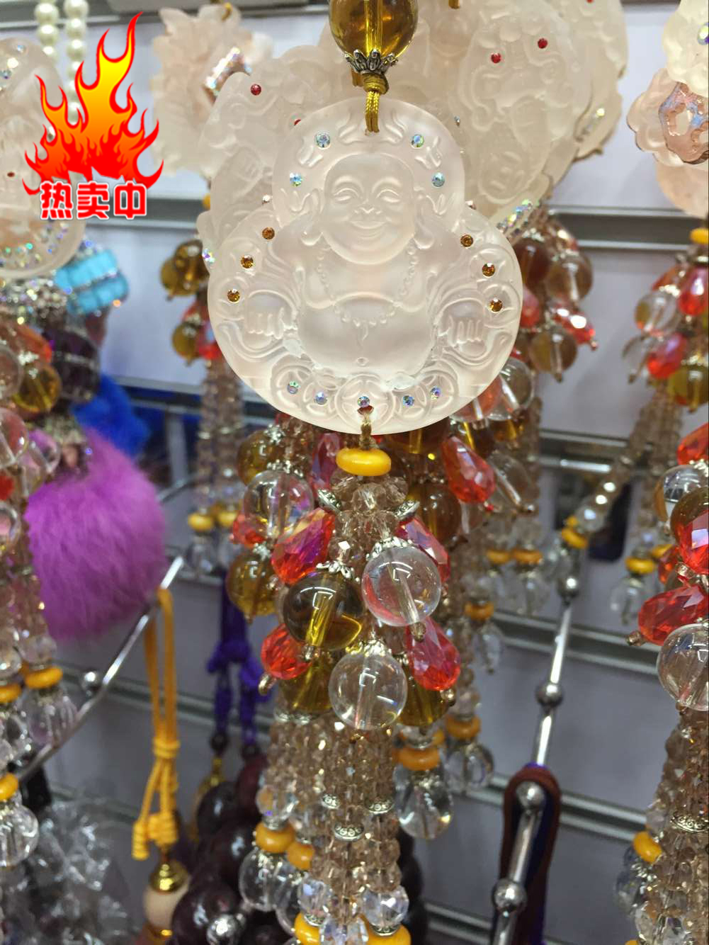 新款磨砂琉璃挂件后视镜挂件弥勒佛点钻保平安汽车用品