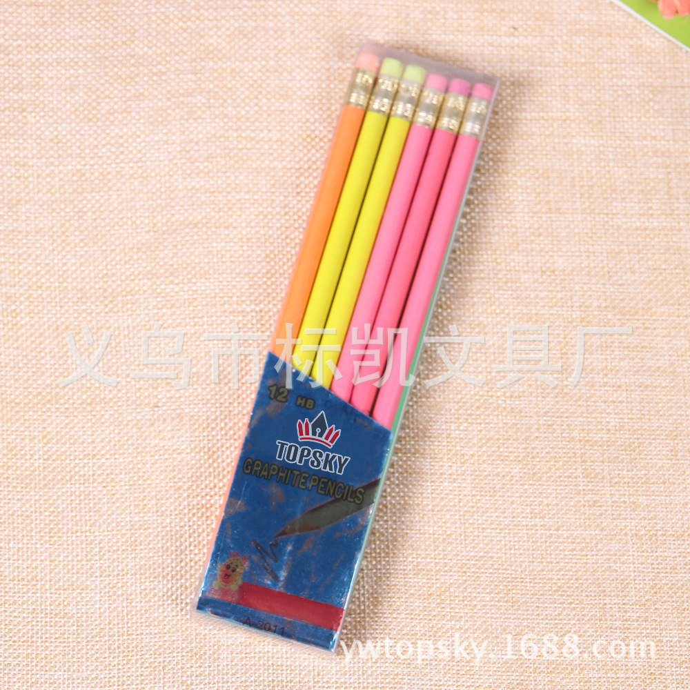 Factory direct sales of plastic fluorescent rod pencils HB A-2011 for office and study Specification image