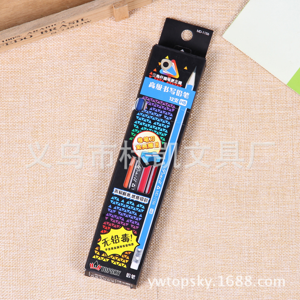 Factory direct sales of office and study pencils HB triangular rods made of poplar wood MD-1156 Specification image