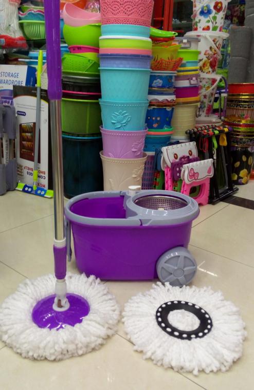 Double drive rotating mop bucket with roller portable god drag mop mop metal blue 2 heads