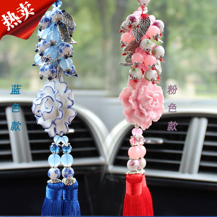 仿玛瑙牡丹花青花瓷手工制作车挂