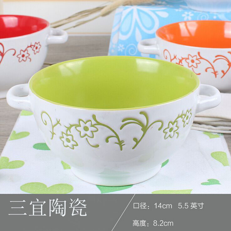 Creative ceramic tableware - Japanese and Korean retro hand-painted relief bowls