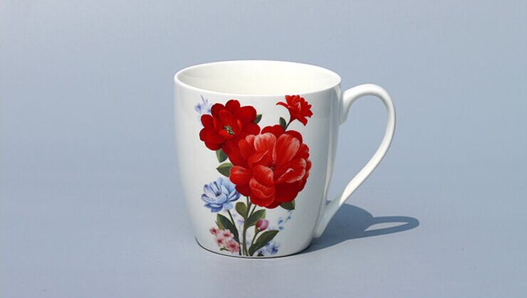 外贸原单新品纯白新骨瓷创意陶瓷马克杯花卉图案产品图