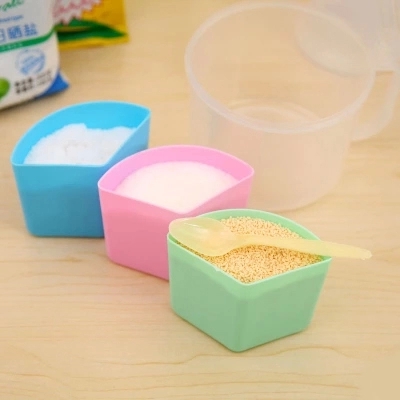 多用途调味盒带小勺子 圆形塑料胡椒盐罐三格调味瓶产品图