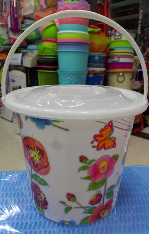 正品塑料水桶 带盖 加厚 印花水桶 婚嫁桶 家用清洁水桶
