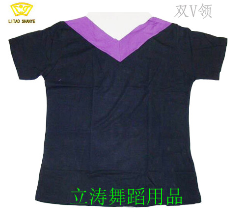 双V领 短袖广场舞服/女款短袖拉丁上衣/舞蹈训练服 多色